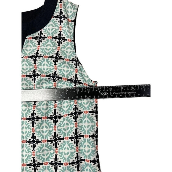 Talbots Dress Sz 4 Morrocan Tile Linen Cotton Sheath Sleeveless Navy Aqua Coral - Picture 10 of 11